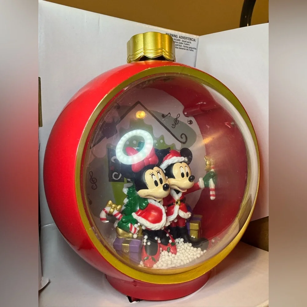 NWT Disney Mickey & Minnie Holiday Snow Globe - Red and Gold